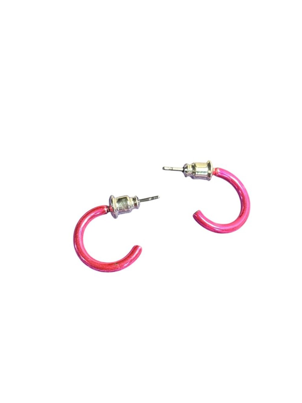 Bright Pink Metal Open Hoop Earrings 0.5 inch